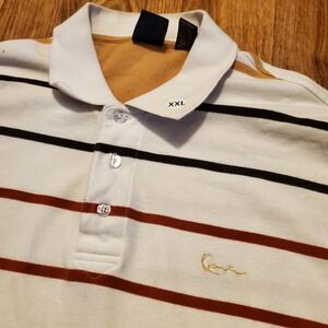Vintage 90s Karl Kani Gold Polo Shirt Men 2XL White Striped Collared Preppy